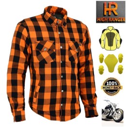 Men Motorbike Flannel Lumberjack Orange Shirts Reinforced with DuPont™ Kevlar® fiber Condition: New